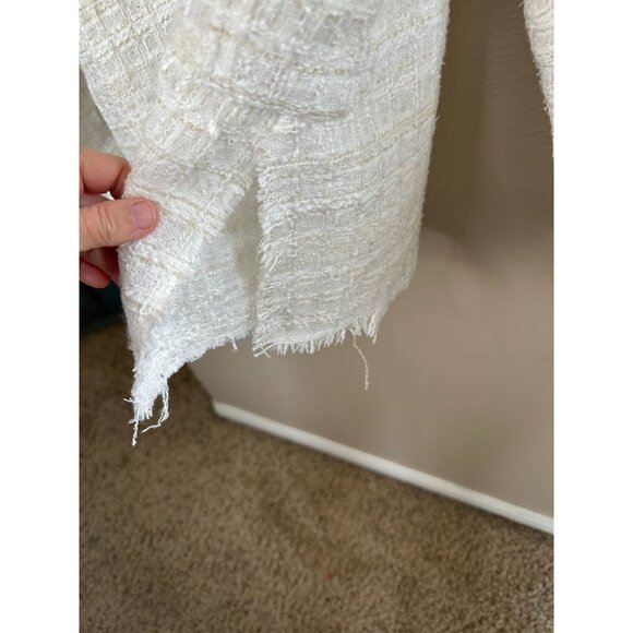 MNML‎ Womens white tan blouse medium long sleeve polyester collared button up - Picture 5 of 8